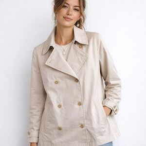 NWT H&M Cream Double Breasted Trench Coat Jacket Women L Minimal Chic Clean Girl